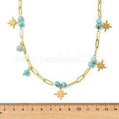Collane da donna con ciondolo a stella in acciaio inossidabile 304 con catena a graffetta e perline di emimorfite naturale.&nbsp;NJEW-JN06251-02