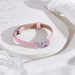 1 bracelet réglable en cuir PU pavé de zircones cubiques pour femmes&nbsp;BJEW-LP0003-41B