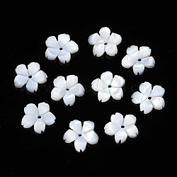 Cuentas de concha natural de blanco, Madre perla cuentas de concha, flor, color de concha, 9x9.5x1mm, agujero: 1 mm