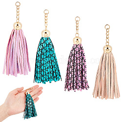 WADORN 4 Colors Leather Tassel Charms, 5.5 Inch Faux Leather Tassel Pendants Decoration Multicolor Cell Phone Straps with Gold Caps Jewlery Keychain Making Charms DIY Craft Earring Bracelets Accessory