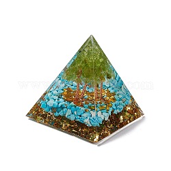 Décorations d'affichage en résine pyramidale d'orgonite, avec feuille d'or et copeaux de turquoise synthétique à l'intérieur, pour bureau à domicile, 50x50x51.5mm