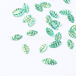 Kunststoff-Pailletten Verbinder, Pailletten Perlen, Blatt, grün, 8.5x4.5x0.5 mm, Bohrung: 1 mm, ca. 3000 Stk. / 50 g