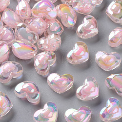 Abalorios de acrílico transparentes, talón en grano, color de ab, corazón, rosa, 13x17x9.5mm, agujero: 2.5 mm, aproximamente 420 unidades / 500 g