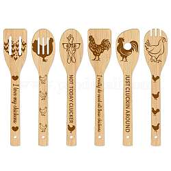 6 cucchiaio di bambù, coltelli e forchette, posate per dessert, modello di gallo, 60x300mm, 6 stile, 1pc / style, 6 pc / set