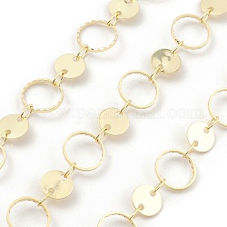 Brass Ring & Flat Round Link Chains, Unwelded, with Spool, Real 18K Gold Plated, 8x0.8mm, 6x0.2mm