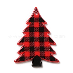 Colgantes de acrílico con tema navideño, árbol de Navidad, tartán, rojo, 38.5x28x2.5mm, agujero: 1.6 mm