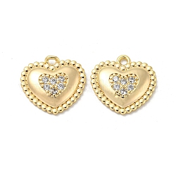 Brass Micro Pave Cubic Zirconia Pendants, Heart, Real 18K Gold Plated, 13x13.5x2.5mm, Hole: 1.4mm