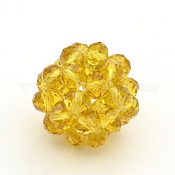 Transparent Glass Crystal Round Woven Beads, Cluster Beads, Gold, 37mm, Beads: 10mm