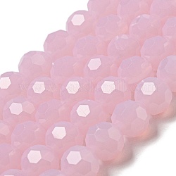 Supporti per perle di vetro imitazione giada, sfaccettato, tondo, perla rosa, 10mm, Foro: 1.8 mm, circa 66~68pcs/filo, 24.02''~24.13'' (61~61.3 cm)