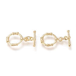 Brass Toggle Clasps, with Jump Rings, Long-Lasting Plated, Ring, Real 18K Gold Plated, Ring: 20x15x2mm, Hole: 2mm, Bar: 17x6x3mm, Hole: 2.2mm