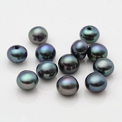 Perlas de agua dulce cultivadas naturales de grado aaa, medio-perforado, plano y redondo, negro, 6~6.5x5mm, medio agujero: 1 mm
