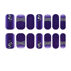 Full-Cover-Ombre-Nägel-Wraps, Straßennagelstreifen in Glitzerpuderfarbe, selbstklebend, für Nagelspitzen Dekorationen, dunkles Schieferblau, 24x8 mm, 14pcs / Blatt