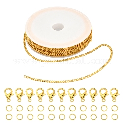 DIYチェーンブレスレットネックレス作りキット  鉄のカーブチェーンと丸カンを含む  合金の留め金  ゴールドカラー  チェーン：5m /セット