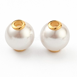 Perlas de imitación de plástico, con núcleos de acero inoxidable chapados en oro 304, redondo, blanco, 16x17mm, agujero: 3.5 mm