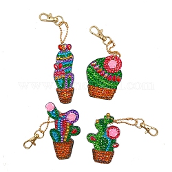DIY Diamond Painting Keychain Kits, with Cactus Shape Diamond Painting Mold, Rhinestone, Diamond Sticky Pen, Tray Plate and Glue Clay, Ball Chain Keychain, Swivel Clasp, OPP Bag, Mixed Color, 73x43x2mm, Hole: 2.8mm