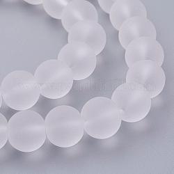 Chapelets de perles en verre transparent, mat, ronde, blanc, 12mm, Trou: 1.3~1.6mm, Environ 70 pcs/chapelet, 31.4 pouce
