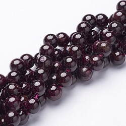 Abalorios de piedras preciosas hebras, rojo granate, Grado B, redondo, de color rojo oscuro, aproximamente 9 mm de diámetro, agujero: 0.8 mm, aproximamente 46 unidades / cadena, 16 pulgada