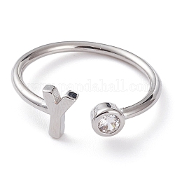 Латунные кольца из манжеты с прозрачным цирконием, открытые кольца, долговечный, платина, Письмо Y, размер США 6, внутренний диаметр: 17 мм