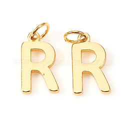 Charms in ottone, con anelli di salto, lettera, vero placcato oro 18k, letter.r, r: 10x5.5x1mm, Foro: 2.5 mm