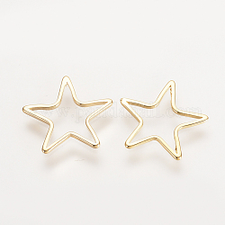 Brass Linking Rings, Nickel Free, Real 18K Gold Plated, Star, 13.5x14x1mm