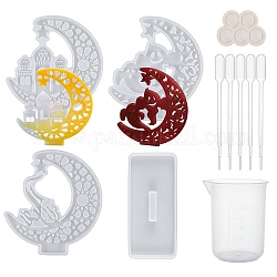 DIY Crescent Castle Silicone Molds Kits, for UV Resin, Epoxy Resin, Desktop Decorations Making, with Latex Finger Cots, Plastic Measuring Cup & Pipettes, White, 110x126x25.5mm