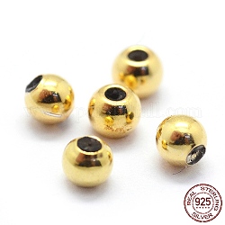 925 cuentas de tapón de plata esterlina, con goma en el interior, redondo, dorado, 4mm, agujero: 0.8 mm