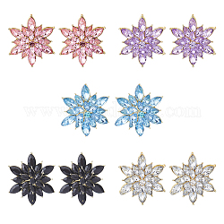 FIBLOOM 5 Pairs 5 Colors 3D Flower Cubic Zirconia Stud Earrings, Light Gold Alloy Earrings for Women, Mixed Color, 28x23.5mm, 1 pair/color