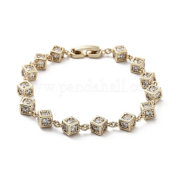 Bracelet chaîne à maillons cubiques en laiton avec zircons cubiques transparents, Plaqué longue durée, or, 6-7/8 pouce (17.5 cm)