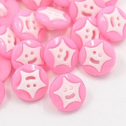 Акриловые кнопки хвостовиком для дизайна одежды, швейные пластиковые кнопки , 1-луночное, окрашенные, плоские круглые с улыбкой звезды, розовые, 14x3 мм, отверстие : 3x2 мм