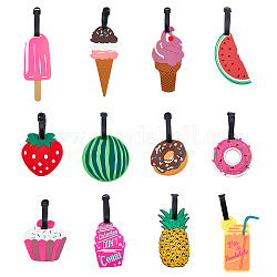 SUPERFINDINGS 12Pcs 12 Style Plastic & Silicone Luggage Tag, Iron Buckle Travel ID Labels, Suitcase Name Tags, Food Theme, Cake/Ice Cream/Fruit, Mixed Color, 115~215mm, 1pc/style