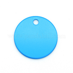 Colored Aluminum Pendants, Laser Cut, Double Sided Dog Pet Name Phone Number ID Tag Charm, Flat Round, Dodger Blue, 30x1mm, Hole: 3.5mm