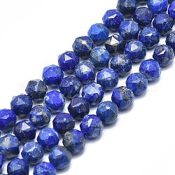 Chapelets de perles en lapis-lazuli naturel, facette, ronde, 8mm, Trou: 1.2mm, Environ 46~48 pcs/chapelet, 15.59 pouce (39.6 cm)