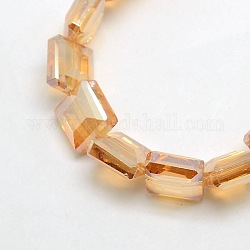 Electroplate Crystal Glass Square Beads Strands, Faceted, Rainbow Color Plated, PeachPuff, 13x13x8mm, Hole: 1mm, about 25pcs/strand, 12.7 inch