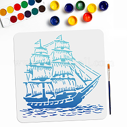 MAYJOYDIY Sailboat Stencil Template Nautical Ship Stencil 11.8×11.8inch with Paint Brush Large Boat Sea Wave Pattern Reusable Stencil DIY Sailboat Craft Wall Wood Canvas Paper