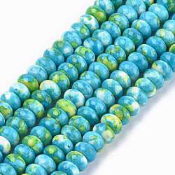 Chapelets de perle en jade d'un océan blanc synthétique, teinte, rondelle, turquoise moyen, 8x5mm, Trou: 1.5mm, Environ 78 pcs/chapelet, 15.7 pouces