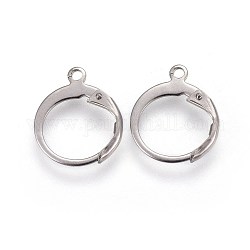 304 Stainless Steel Leverback Earring Findings, with Loop, Stainless Steel Color, 14.5x12.5x2mm, Hole: 1.2mm