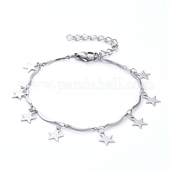 Estrella 304 pulseras de acero inoxidable, con cadenas de eslabones de barra festoneados y cierres de pinza de langosta, color acero inoxidable, 7-1/8 pulgada (18 cm)