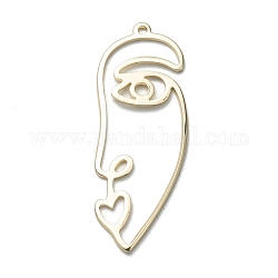 Brass Pendants, Open Back Bezel, For DIY UV Resin, Epoxy Resin, Pressed Flower Jewelry, Human Face, Abstract Face, Long-Lasting Plated, Light Gold, 41x16x1mm, Hole: 1.4mm