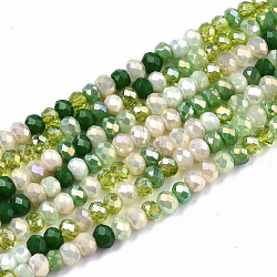 Placcare fili di perle di vetro di colore misto, ab colore placcato, rondelle sfaccettato, verde chiaro, 3x2mm, Foro: 0.8 mm, circa 186~193pcs/filo, 17.13 pollice~17.32 pollici, (43.5 cm ~ 44 cm)