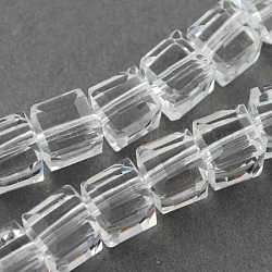 Hilos de abalorios de vidrio, facetados, cubo, Claro, 7~8x7~8x7~8mm, agujero: 1 mm, aproximamente 72 pcs / cadena, 21.6 pulgada