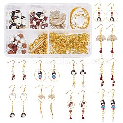 SUNNYCLUE DIY Earring Making Kits, Including Alloy Pendants & Links, Brass Chains & Linking Rings & Earring Hook & Jump Rings & Pins, Glass Pearl Beads, Polycotton Tassel & 304 Stainless Steel Pendants, Golden, 25x11x1.5mm, Hole: 2mm, 4pcs/box