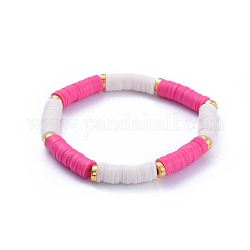Handgemachte Polymer Clay heishi Perlen Stretch Armbänder, mit Alu-Abstandshalterkugeln, Kamelie, 2-1/8 Zoll (5.4 cm)