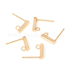 Accessoires de puces d'oreilles en 304 acier inoxydable, rectangle, or, 10x2mm, Trou: 1.8mm, pin: 0.7 mm