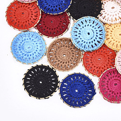 Anhänger aus Polycotton (Polyester-Baumwolle), mit Messing-Zubehör, Flachrund, Licht Gold, Mischfarbe, 30x1 mm