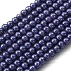 Fili di perle rotonde di perle di vetro tinto ecologico, cavetto in cotone filettato, blu ardesia scuro, 4~4.5mm, Foro: 0.7~1.1 mm, circa 104pcs/filo, 15 pollice
