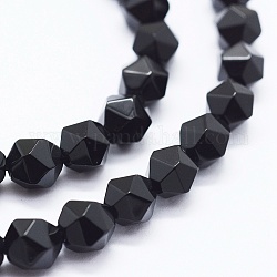 Brins de perles d'onyx noir naturel, teints et chauffée, facette, ovale, 5.5~6x5~5.5mm, Trou: 1mm, Environ 64 pcs/chapelet, 15.1 pouce