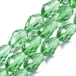 Chapelets de perles en verre, facette, larme, lime green, 15x10mm, Trou: 1mm, Environ 50 pcs/chapelet, 26.6 pouce