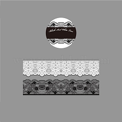 黒と白のペットレース装飾マスキングテープ  DIYスクラップブッキングサプライギフトデコレーション用  花  75x0.05mm  2 m /ロール