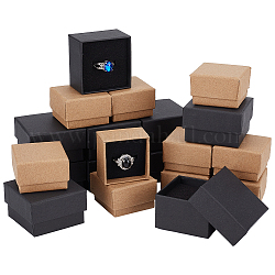 Pandahall элита 48 шт. 2 стиля квадратные коробки из крафт-бумаги картонные кольца для ювелирных изделий, с губкой внутри, разноцветные, 4~5.1x4~5.1x2.8~3.2 мм, 24шт / стиль