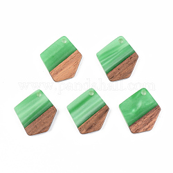 Подвески из непрозрачной смолы и ореха, многоугольник, зелёные, 21x18.5x3 мм, отверстие : 2 мм